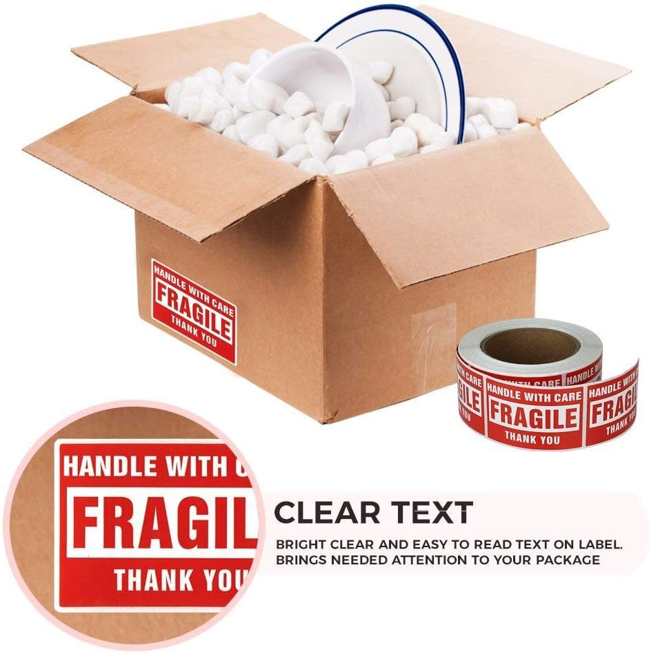 4 X 6 Inch Large Fragile Stickers Handle with Care Warning Packing Shipping Label - Permanent Adhesive (1 Roll, 500 Labels)